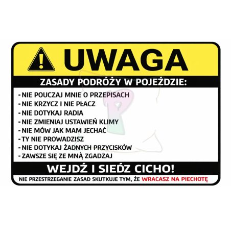 Poduszka 30x20 UWAGA Zasady podróży – zabawna do auta